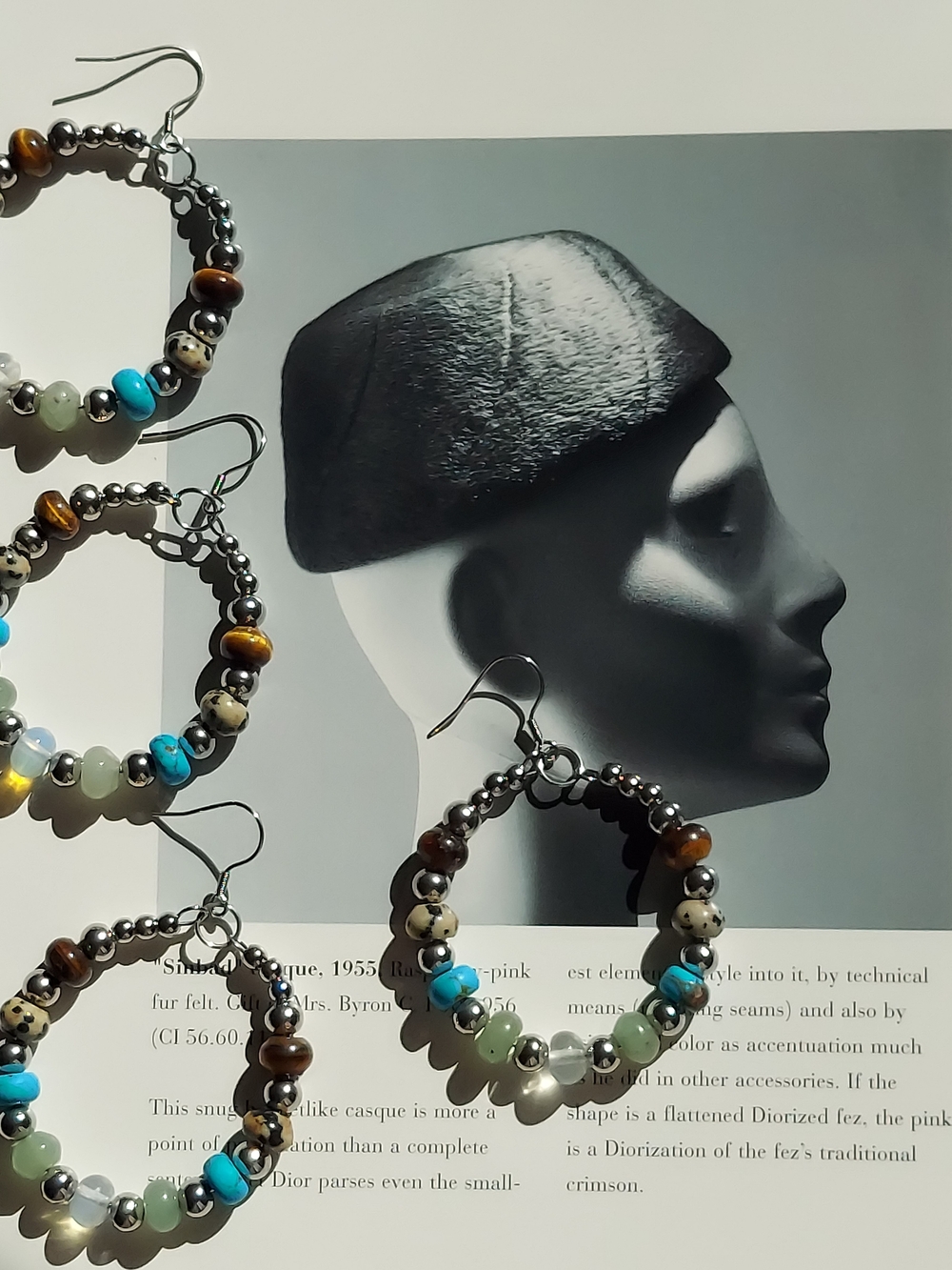Beaded Hoop Earrings with Turquoise & Mixed Stones